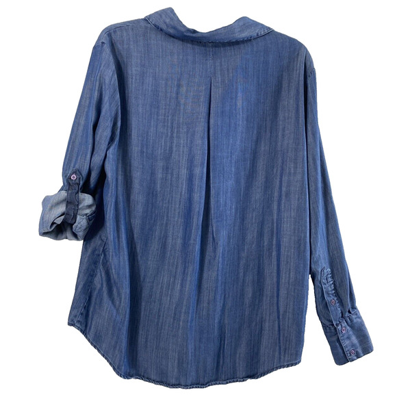 Jennifer & Grace Top Womens Large Blue Button Down Roll Tab Sleeve Blouse Casual - Picture 2 of 8